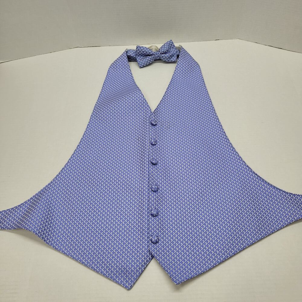 After Six Formal Open Back Vest Bow Tie Blue Diamond Wedding Prom Mens One Size
